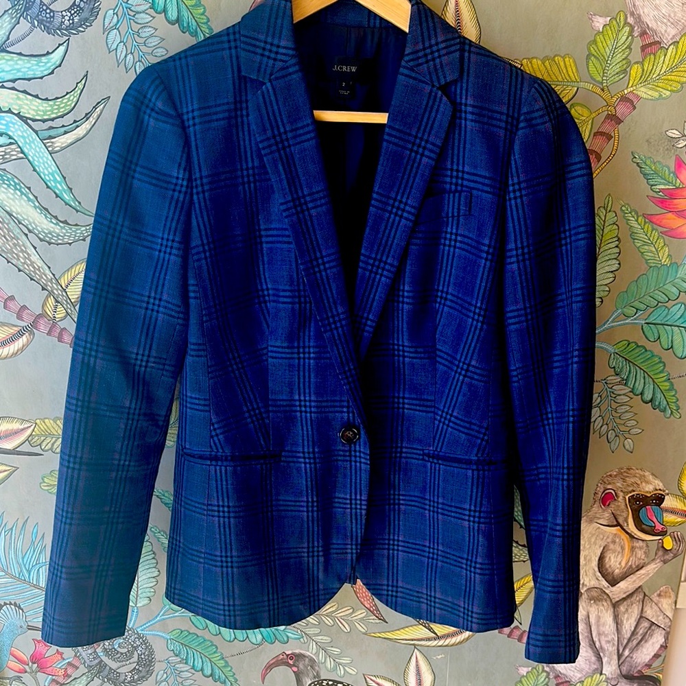 J. Crew Navy Checkered Blazer